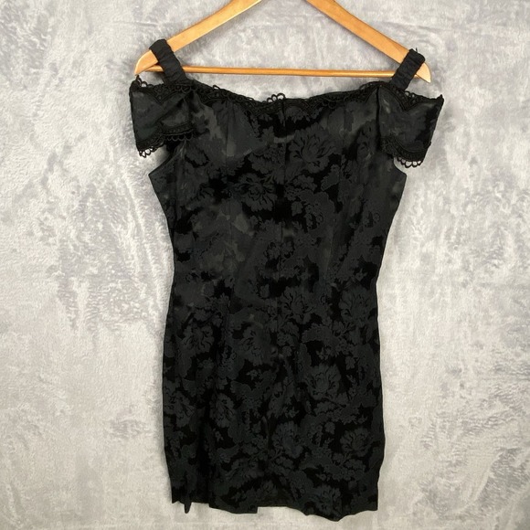Vintage Black Velvet Off The Shoulder Dress 12 Party Whimsigoth Witchy Goth Prom - Picture 3 of 9